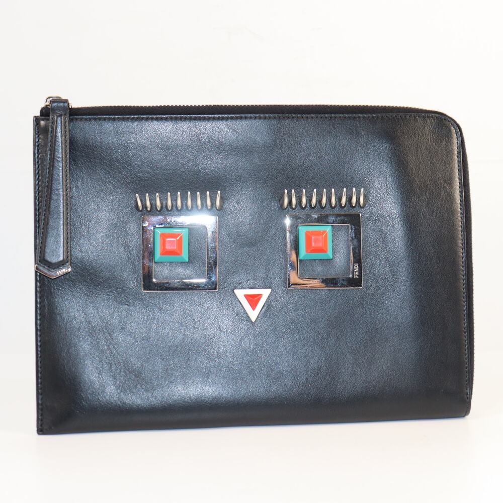 Fendi Hypnoteyes Monster‎ Clutch Black Leather Bag Bugs Limited Edition